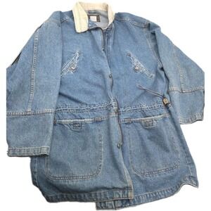 Vintage Re-Union Demin Maker Chore Jacket Drawstring Corduroy Collar Large L